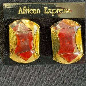 AFRICAN EXPRESSVintage Clip-On Earrings Gold Abstract Design Made In South Afric